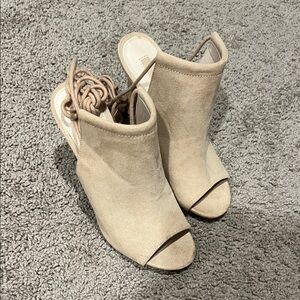 Forever 21 Cream Suede Peep-Toe Mules